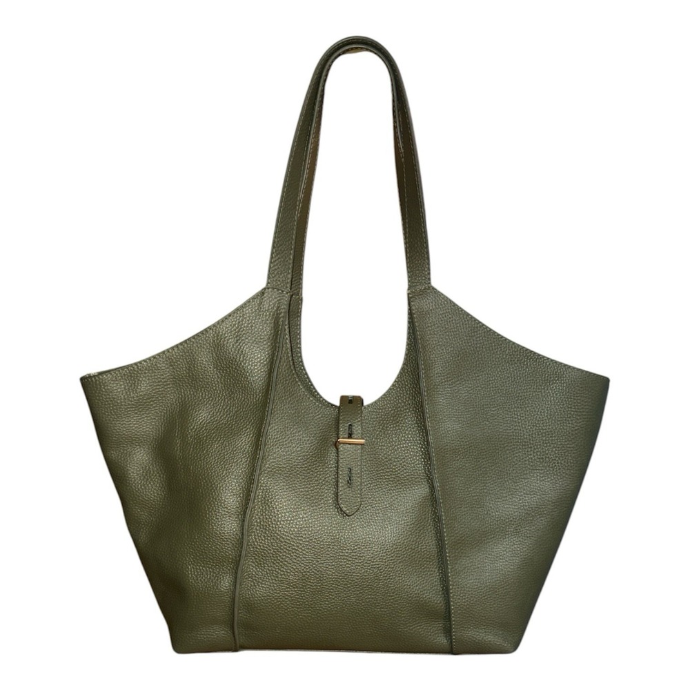 Tote Le Monde Milan Tote Olive Green Pebbled Leather Shoulder Bag Gold Hardware